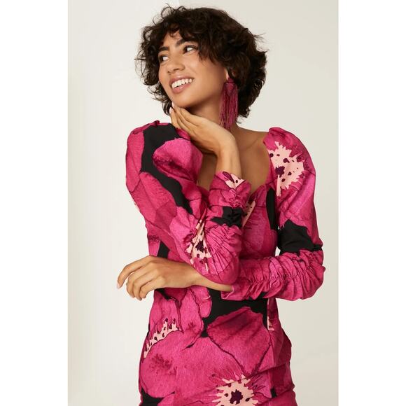 Hutch Floral Pink and Black Puff Sleeve Dress Size 4 - Picture 4 of 9